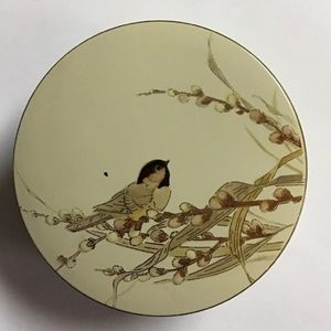 Vintage Round Chickadee Bird Gibson Greeting Cards Otagiri Japan Container